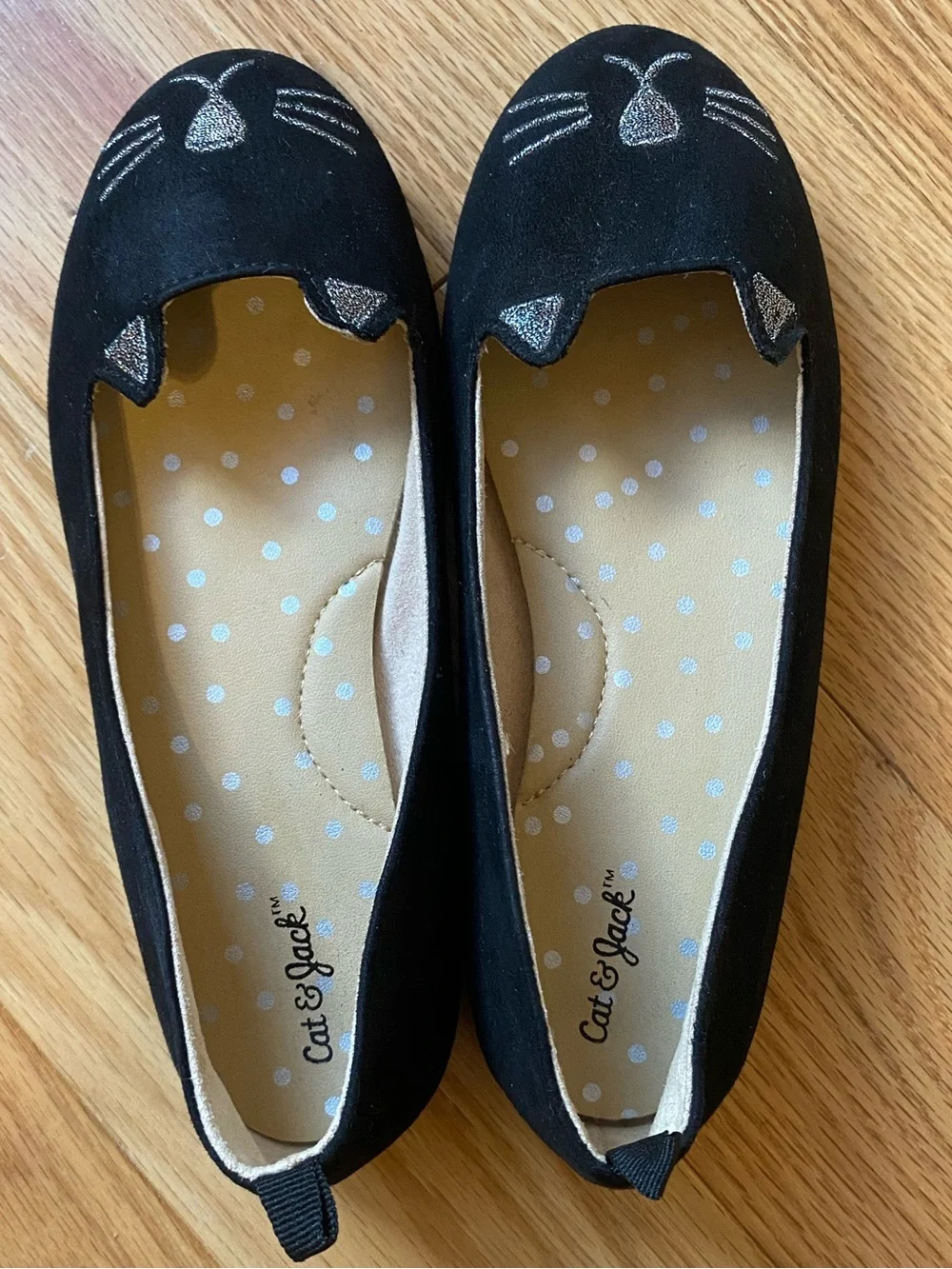Cat & Jack Girls Black Cat Face Ballet Flats Shoes Size 13